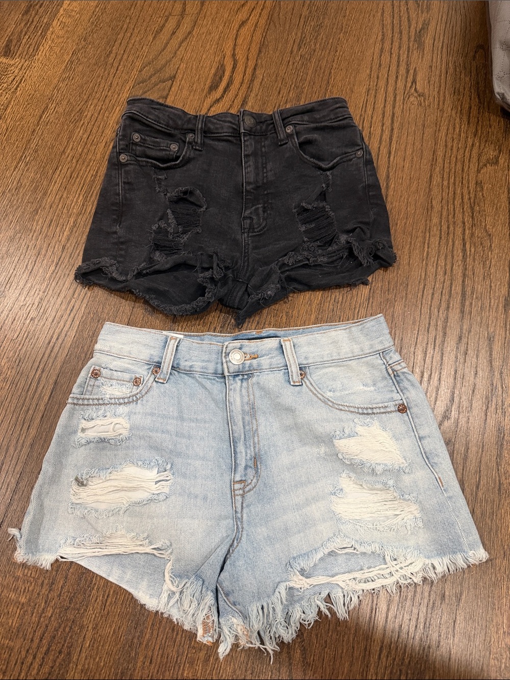 Aeropostale Black and Light Blue Distressed Denim Shorts Duo